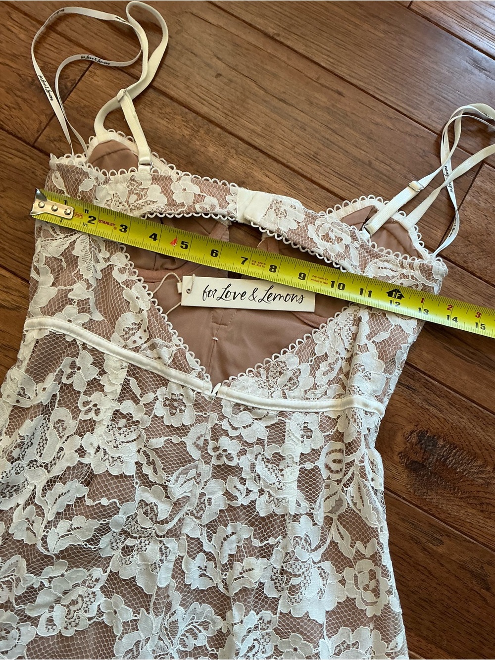 NWT For Love & Lemons Jillian Mini Dress Ivory White Lace Bustier, size small - Picture 6 of 10